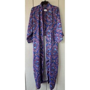 Vintage Miss Dior Robe Womens Small Blue Paisley Kimono Belted Nylon Satin Union